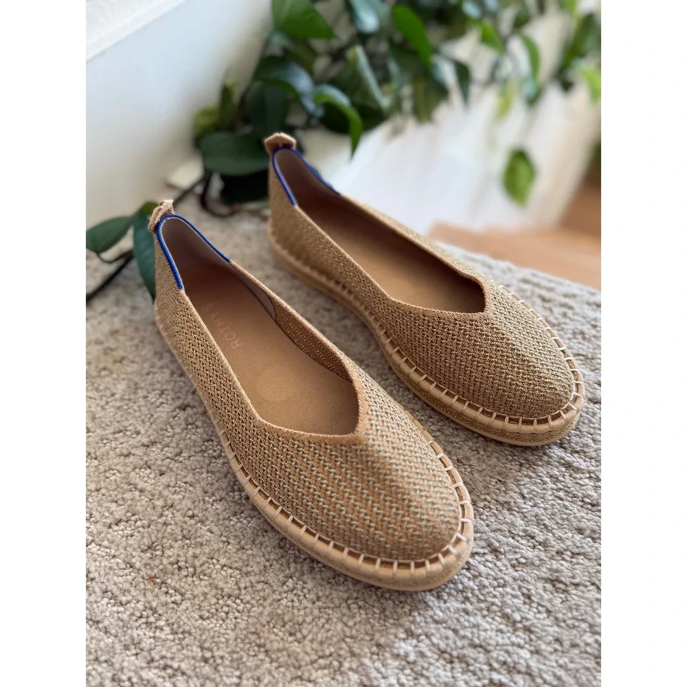 Rothy's The Espadrille Gold Stripe Metallic Hemp Knit Ballet Flats Coastal 9